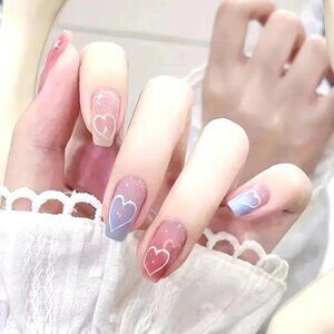 Nails Ombre Hearts Press On 24 Stylish Trendy Reuable Manicure Sexy Glam Pretty